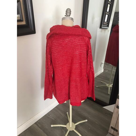 Liz Claiborne Women's Red Cable Cowl Neck Pullover Sweater XL - Picture 2 of 8